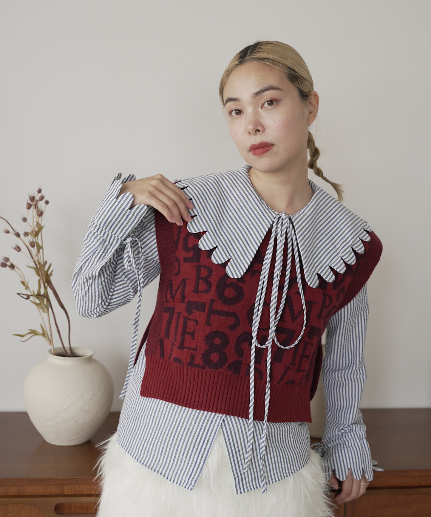 wave collar stripe shirt sew23a003