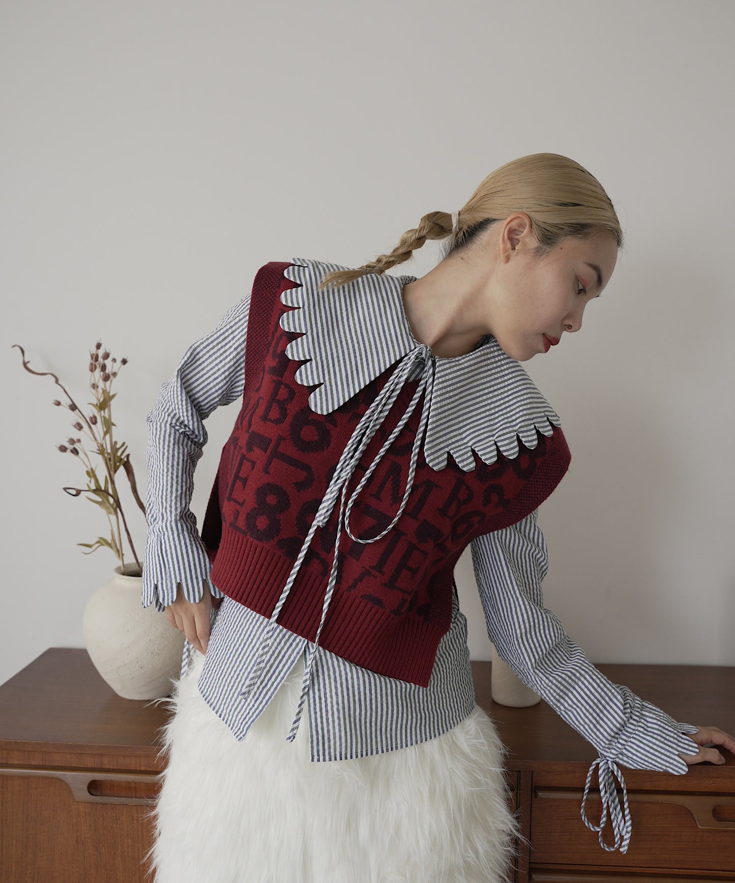 wave collar stripe shirt sew23a003