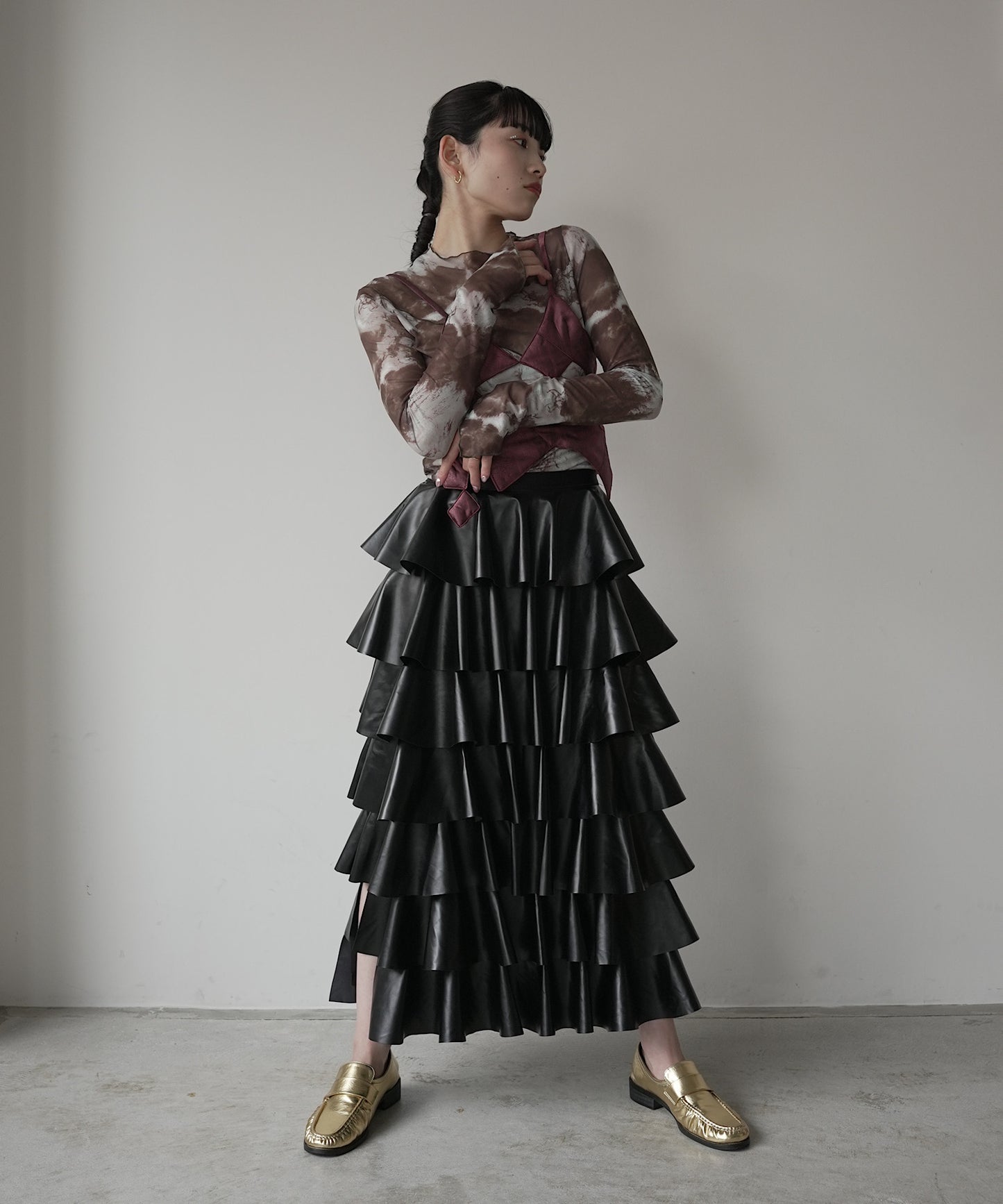 asymmetry design see-through tops sew23s021