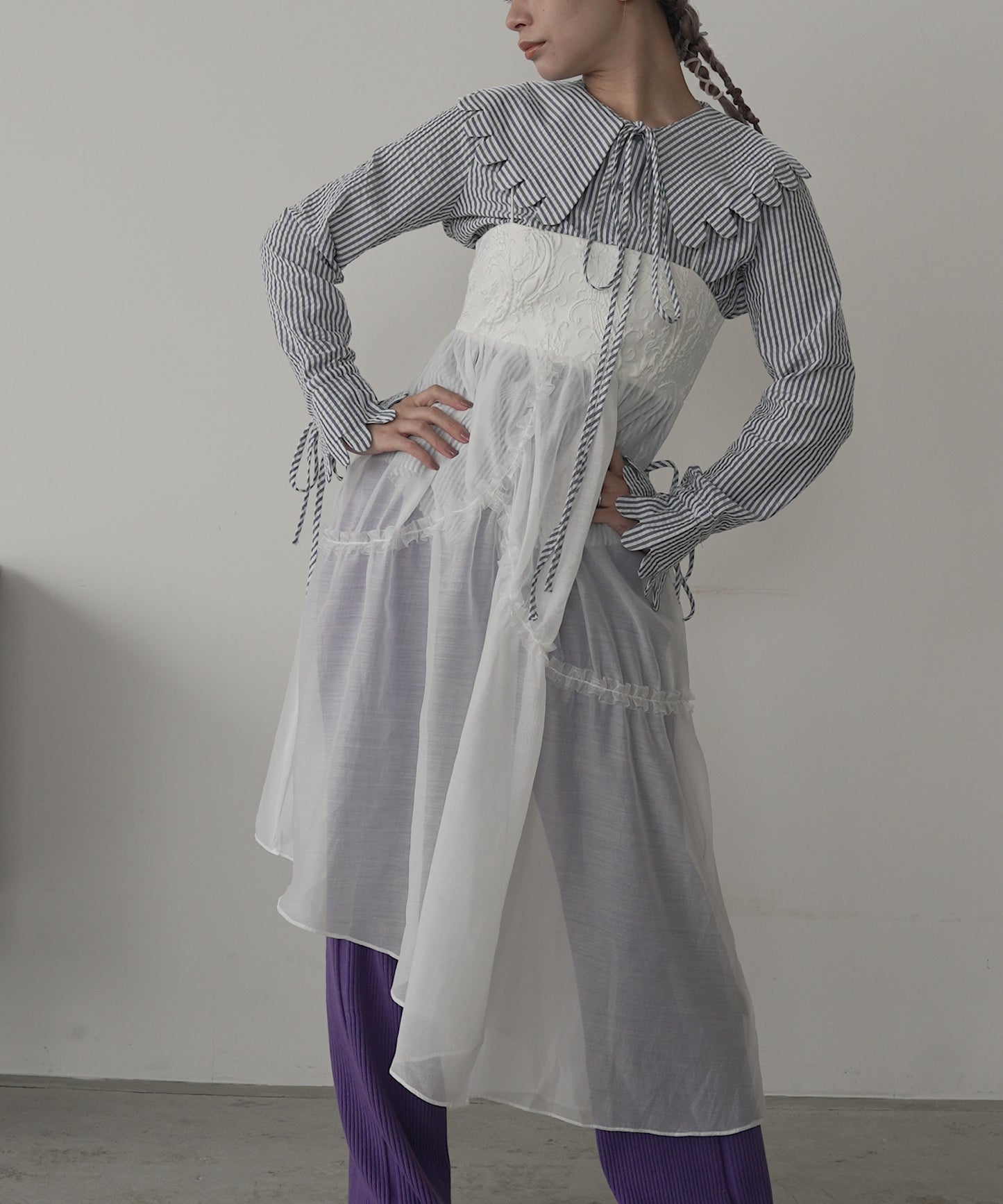 wave collar stripe shirt sew23a003