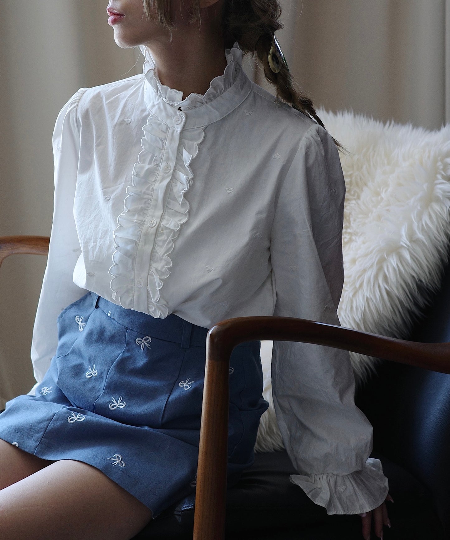 heart embroidery ruffle shirt　sew24s015