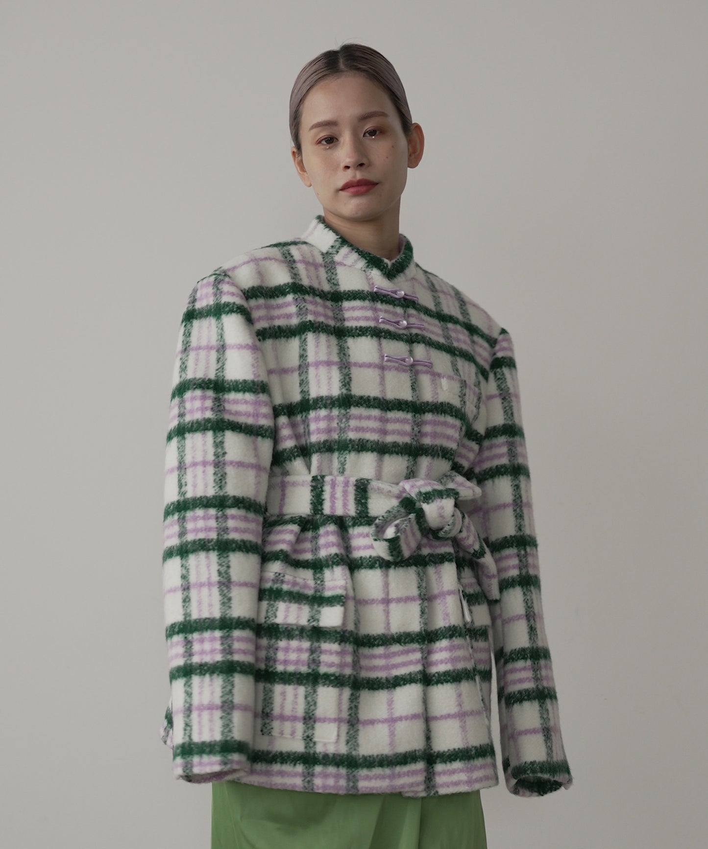 chinese check wool coat　sew23a024