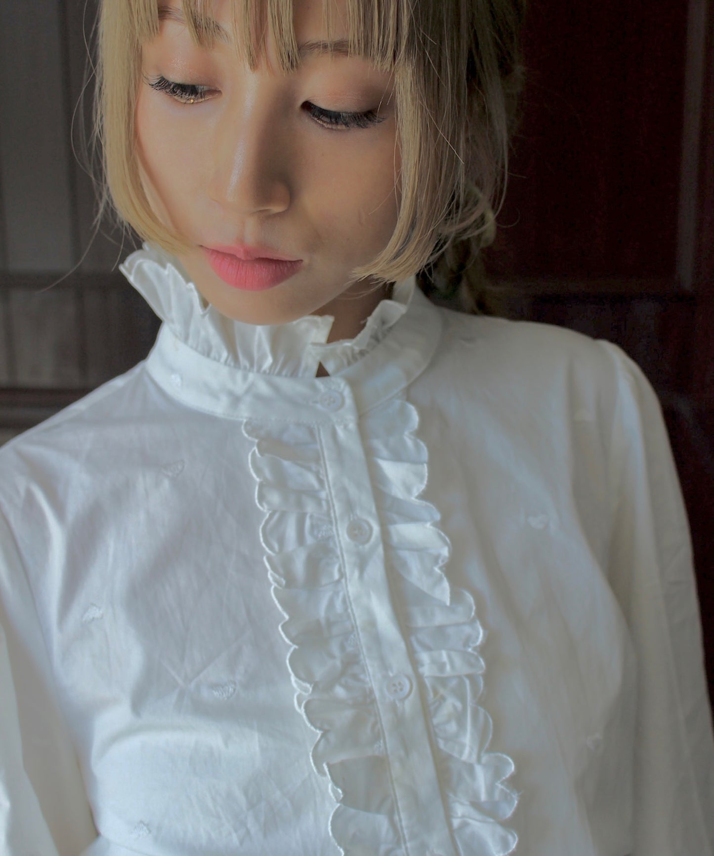 heart embroidery ruffle shirt　sew24s015